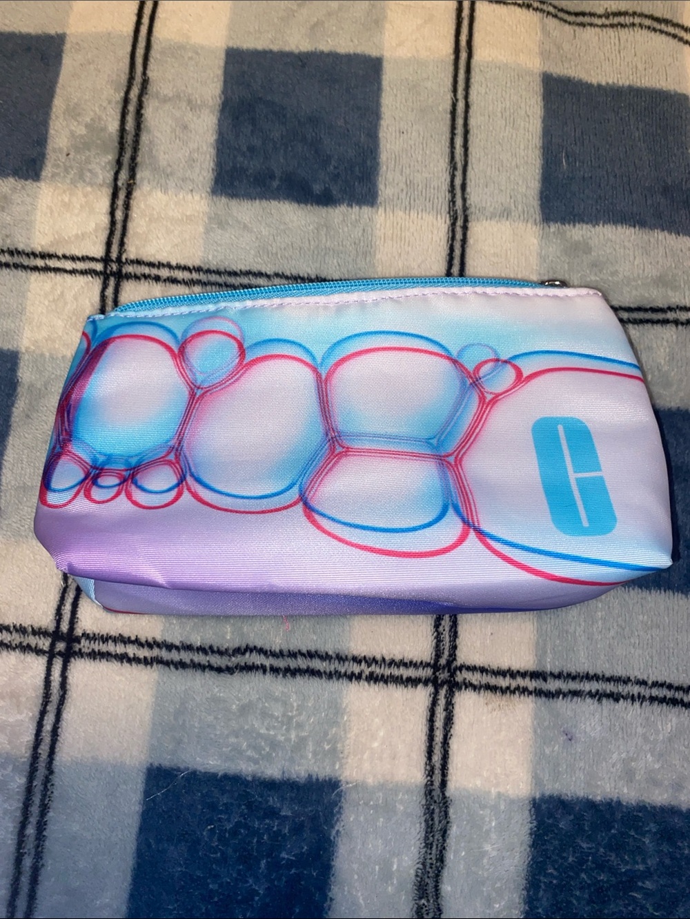 Clinique Lavender Cosmetic Pouch with Blue & Pink Bubble Print